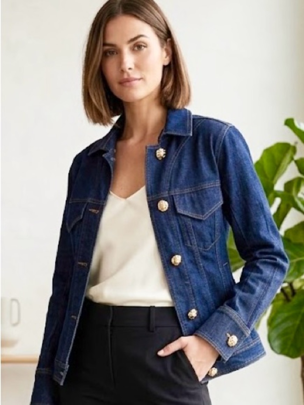 Express Dark Blue Denim Jacket with Gold Buttons